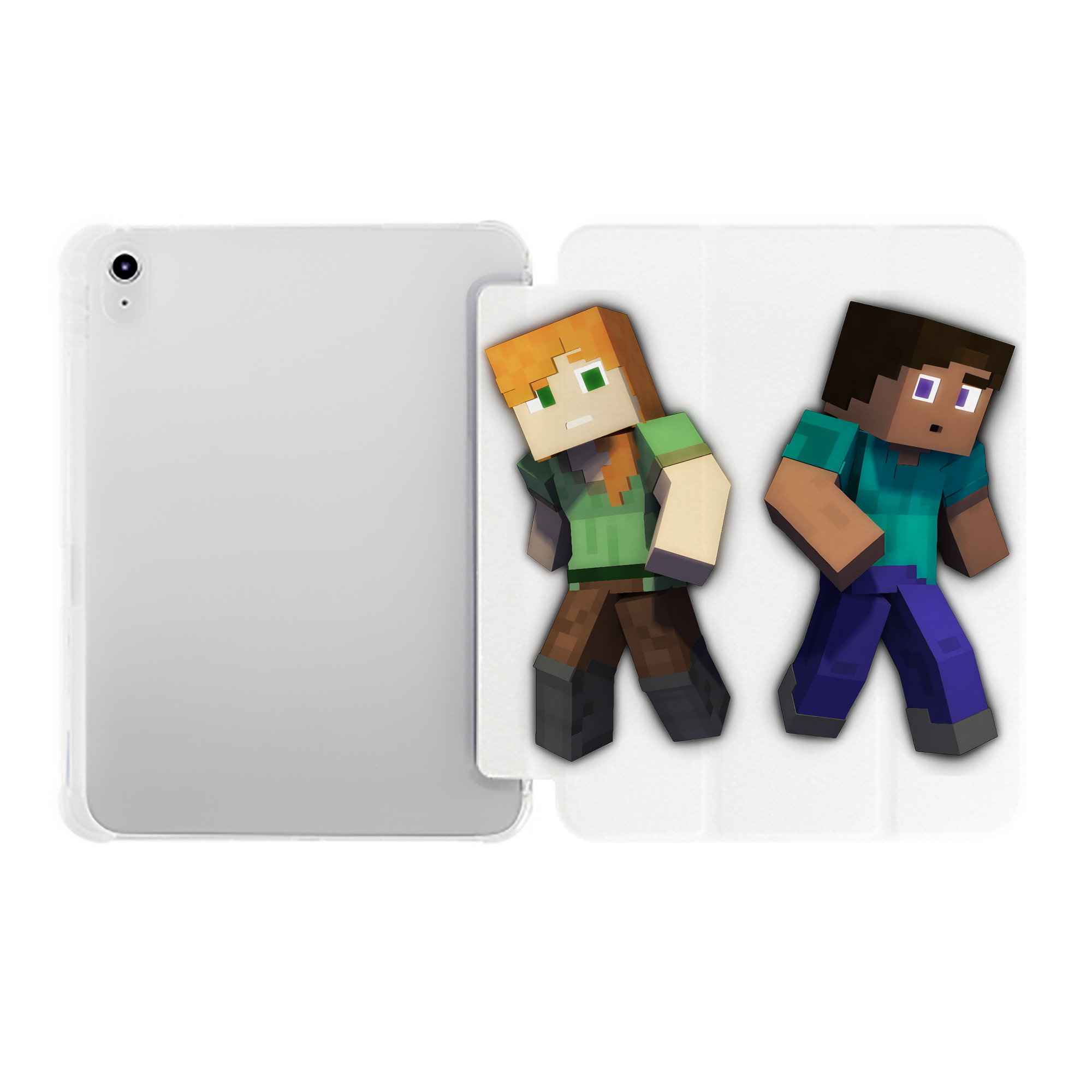 （画像用） マインクラフト ブロックの世界 Minecraft MC Block world IPad ケース ペン収納付き 三つ折りスタンド PUレザー×シリコン 対応機種9.5/10.5/10.9インチ